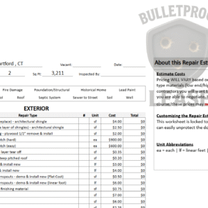 Rehab and Repair Cost Spreadsheet